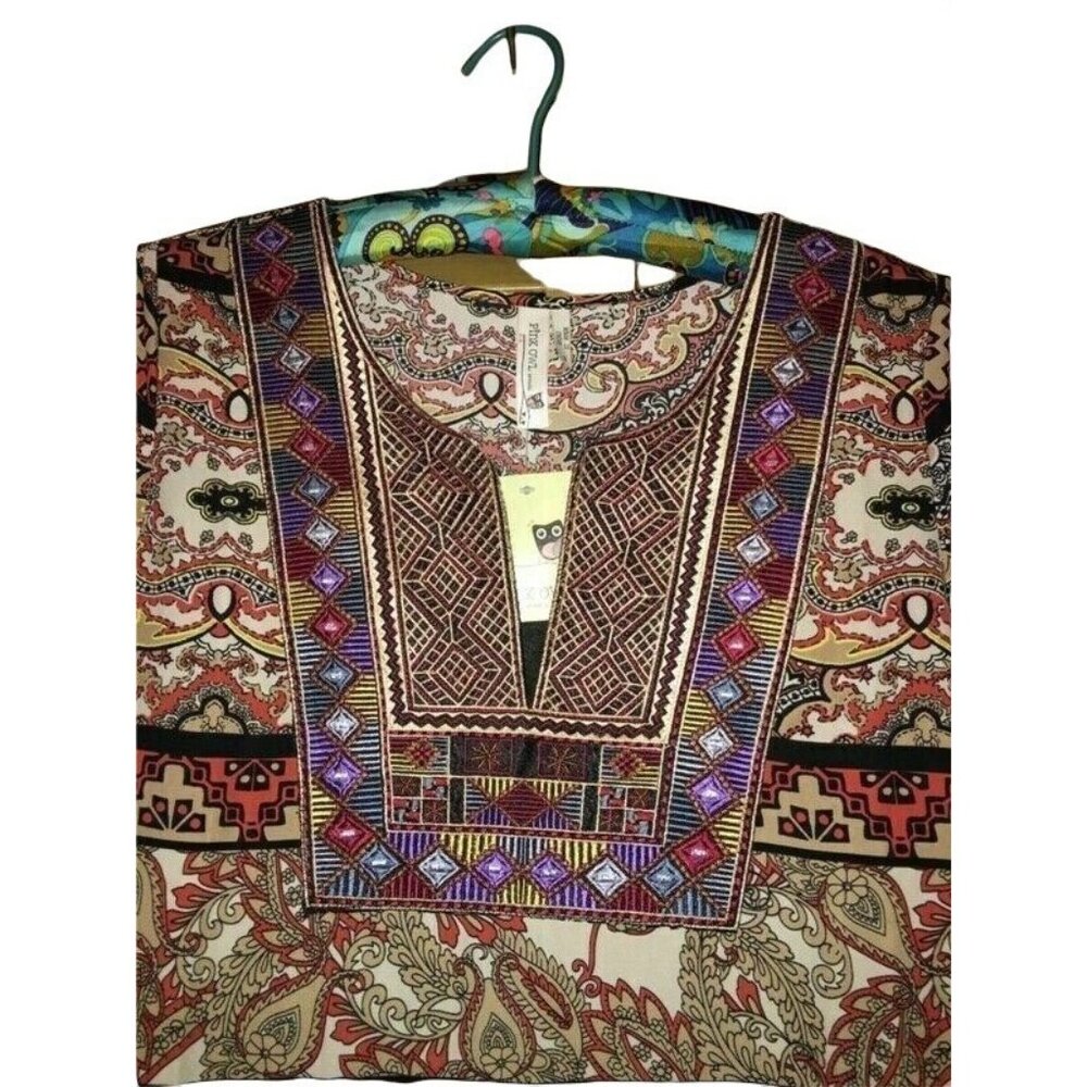 BOHO Hippie TUnic Top Aztec Geometric Festival Colorful  3/4 Sleeve Small NEW - Picture 6 of 7